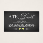 Cartes De Visite Vintage Chalkboard Style Mariage Favor Balise Jaun<br><div class="desc">Cette marque de remerciement à la mode en noir et blanc en tableau noir et blanc a une typographie vintage dans une variété de polices avec des rouleaux et des coeurs jaunes sur elle. Il a une nouvelle façon amusante d'aborder la tendance manger, boire et être marié, avec un petit...</div>