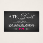 Cartes De Visite Vintage Chalkboard Style Mariage Favor Tag en rose<br><div class="desc">Cette tendance noir et blanc chalkboard style mariage faveur merci tag a typographie vintage dans une variété de polices avec des rouleaux et des coeurs rose fuchsia sur elle. Il a une nouvelle façon amusante d'aborder la tendance manger, boire et être marié, avec un petit jeu sur les mots qui...</div>