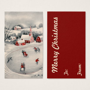 Cartes De Visite Vintage Christmas, Victorian Ice Skaters on Pond