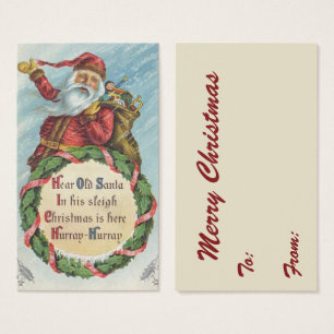 Cartes De Visite Vintage Christmas, Victorian Santa Claus on Wreath