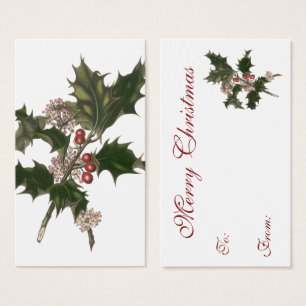Cartes De Visite Vintage Noël, Green Holly Plante avec baies