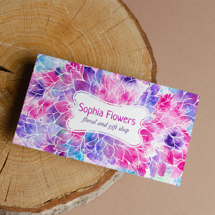 Cartes De Visite Violet rose turquoise peint à la main aquarelle fl
