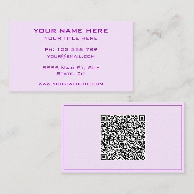 Cartes de visite violettes personnalisées avec cod (Devant / Derrière)