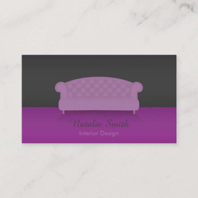 Cartes de visite violettes pour design d'intérieur (Devant)