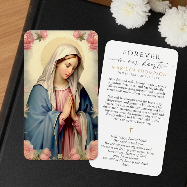 Cartes De Visite Virgin Mary Hail Mary Memorial Prayer Cards (Créateur téléchargé)