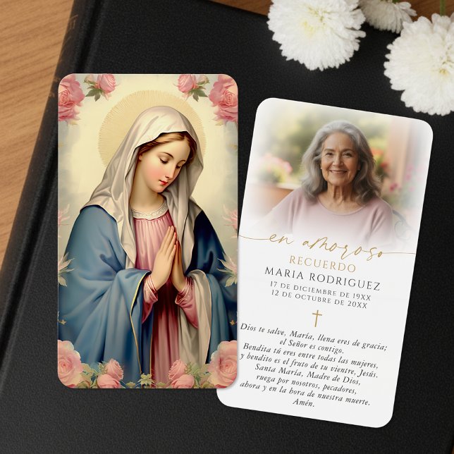 Cartes De Visite Virgin Mary Spanish Hail Mary Photo Memorial Cards (Créateur téléchargé)