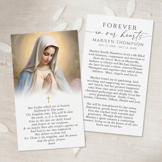 Cartes De Visite Virgin Mary The Lord's Prayer Funeral Prayer Card (Créateur téléchargé)