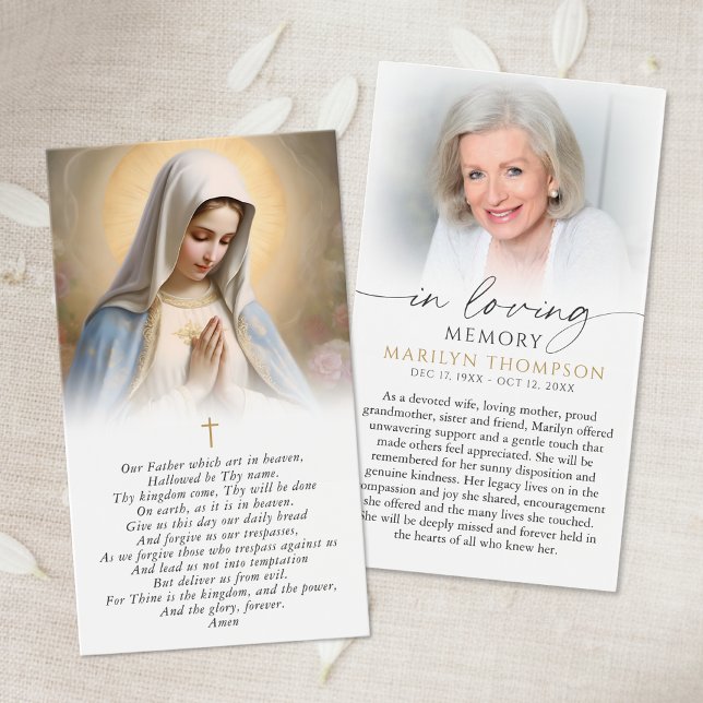 Cartes De Visite Virgin Mary The Lord's Prayer Sympathy Card (Créateur téléchargé)