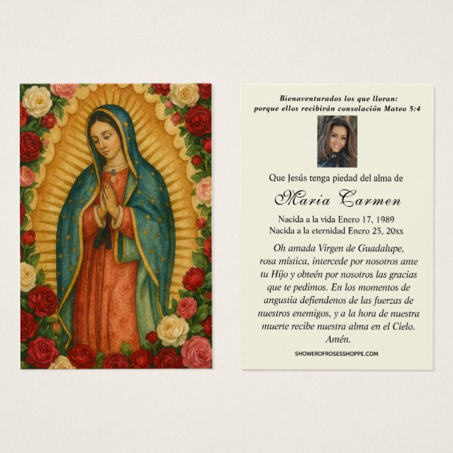Cartes De Visite Virgin Mexico Guadalupe Spanish Funeral Prayer (Devant & derrière)
