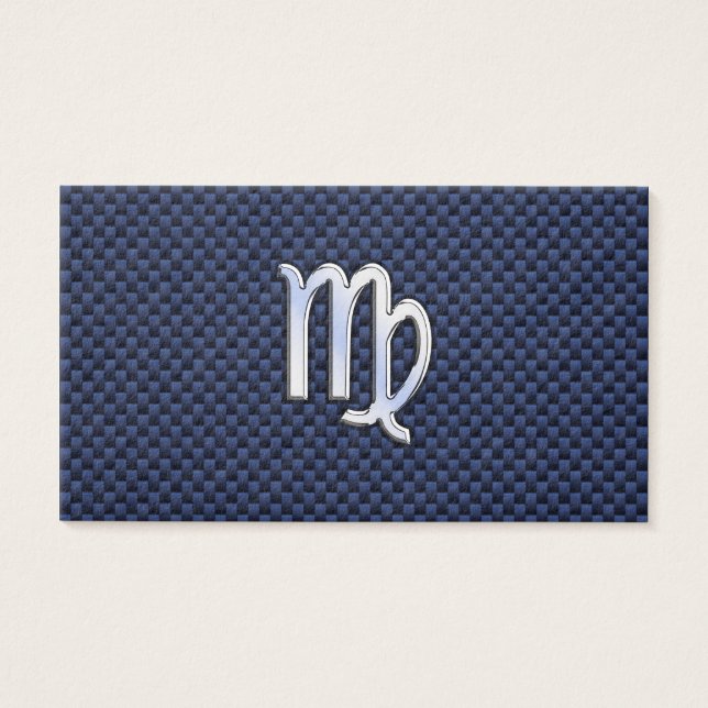 Cartes De Visite Virgo Zodiac Sign on Navy Blue Carbon Fiber Print (Devant)