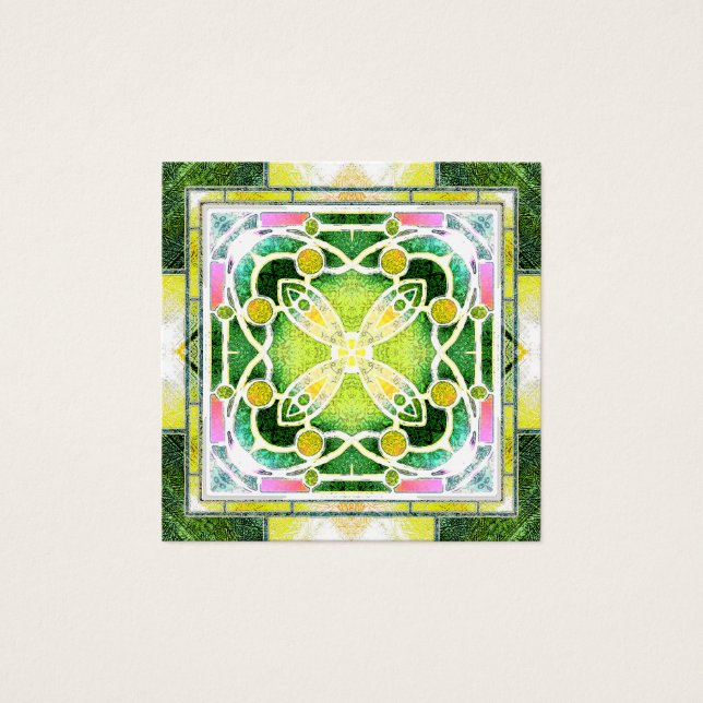Cartes De Visite Vitrail de cathédrale en vert et lime (Devant)
