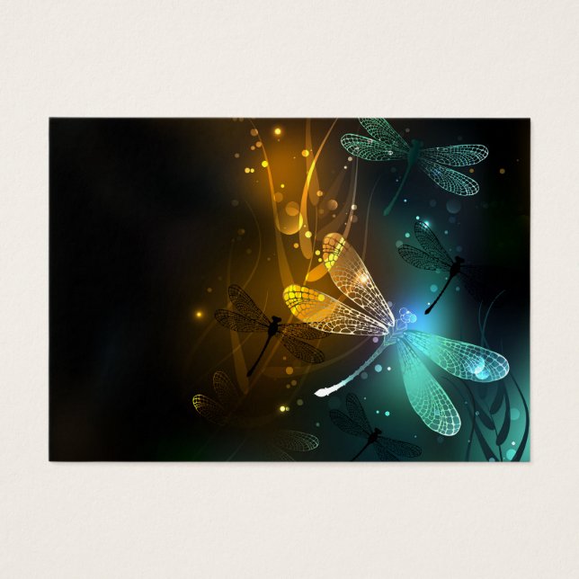 Cartes De Visite Vol de libellule verte lumineuse (Devant)