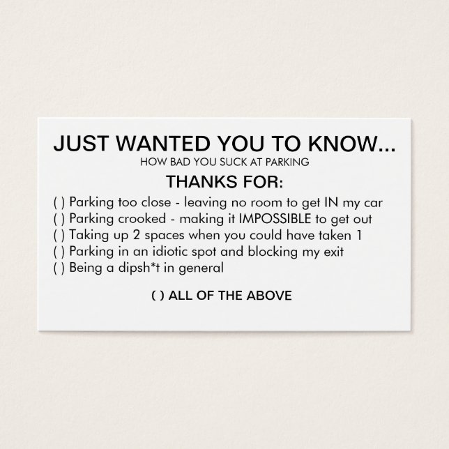 CARTES DE VISITE VOUS SUCCESSEZ AU PARKING (Devant)