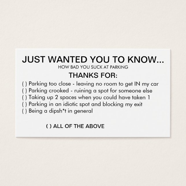 Cartes De Visite Vous sucez au Parking (Devant)