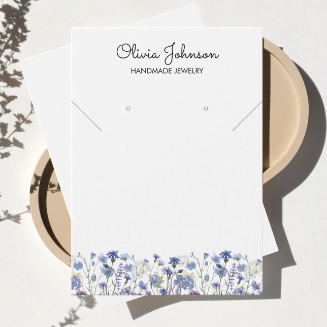 Cartes De Visite Watercolor Blue Wildflower Jewelry Display Card (Close up 1)