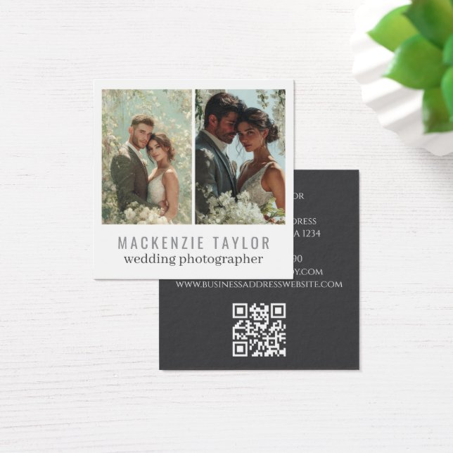 Cartes De Visite Wedding Photographer 2 Photo Personalized QR Code (Bureau)