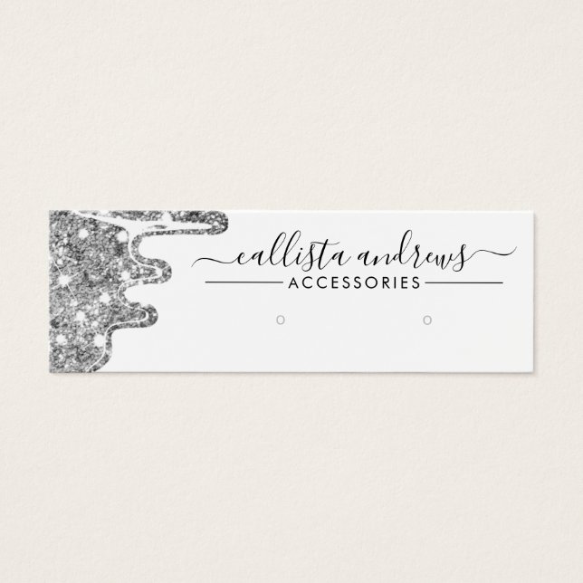 Cartes De Visite White Silver Chunky Glitter Drips Earring Display (Devant)