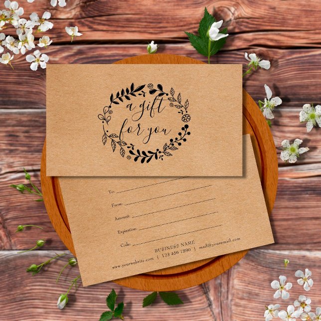 Cartes De Visite Woodland Garland Rustic Kraft Gift Certificate (Créateur téléchargé)