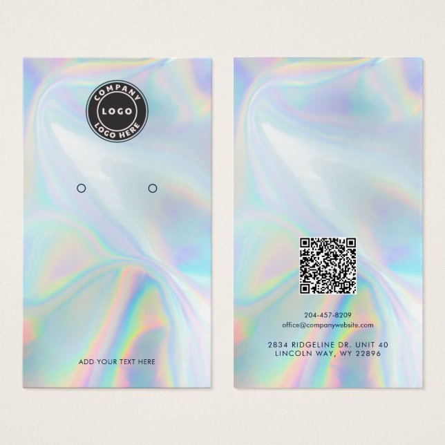 Cartes De Visite Your Logo QR Code Holographic Earring Display Card (Devant & derrière)