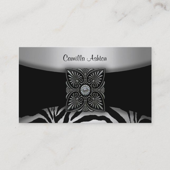 Cartes de visite Zèbre Argent et Noir (Devant)