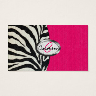 Cartes De Visite Zèbre et rose au néon avec le monogramme