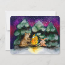 Cartes de vœux Animaux de la forêt hivernale autou