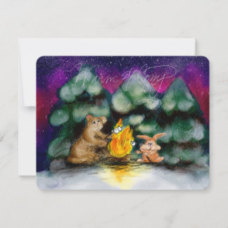 Cartes de vœux Animaux de la forêt hivernale autou