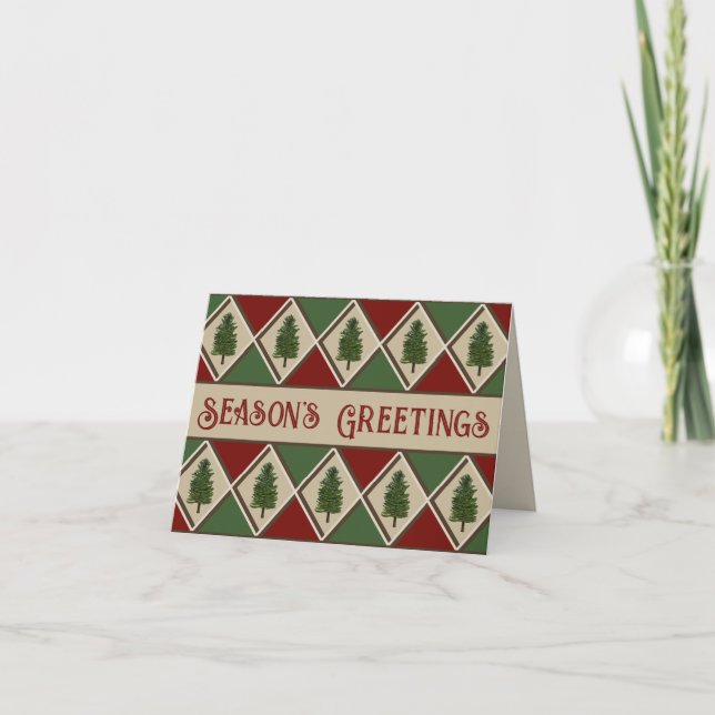 Cartes de vœux Arbres de pin et Arlequin (Devant)