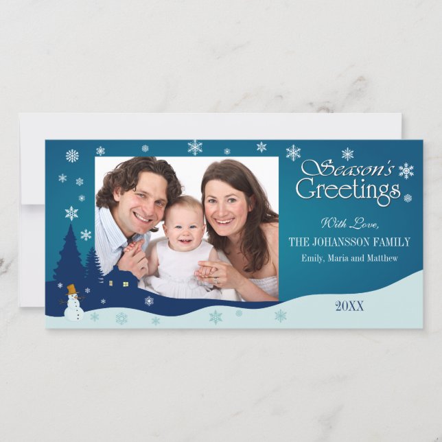 Cartes de vœux avec paysage d'hiver et bonhomme de (Devant)