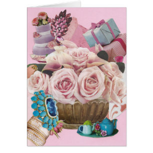 Cartes de voeux avec Roses de chou rose