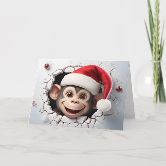 Cartes de vœux bébé animaux de Noël 3D Singe (Devant)