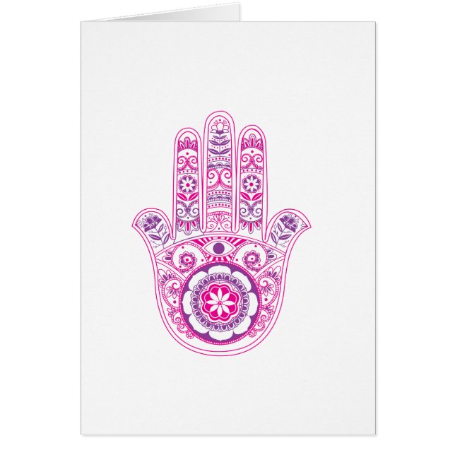 Cartes de voeux blanches de Hamsa Chamsah rose et  (Devant)