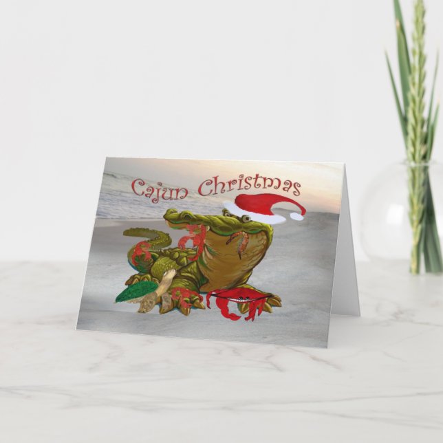 Cartes de voeux Cajun Christmas Père Noël Gator (Devant)