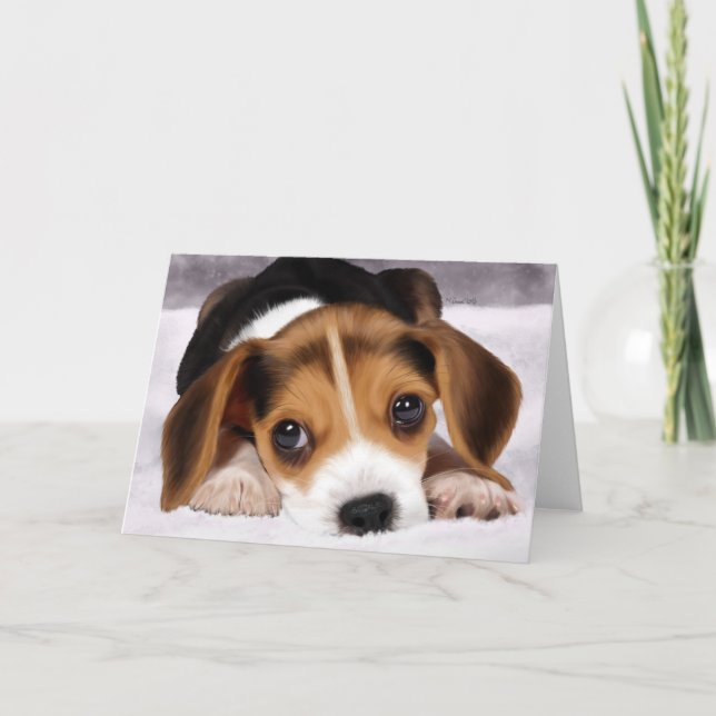 Cartes de voeux - Chiot Beagle (Devant)