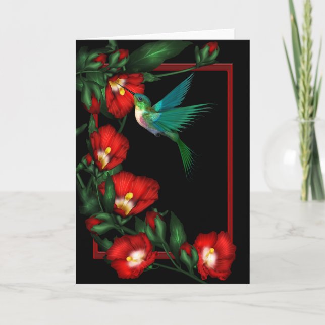 Cartes de voeux colibri hibiscus (Devant)