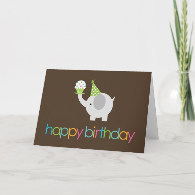 Cartes de voeux d'anniversaire d'éléphant et de (Devant)