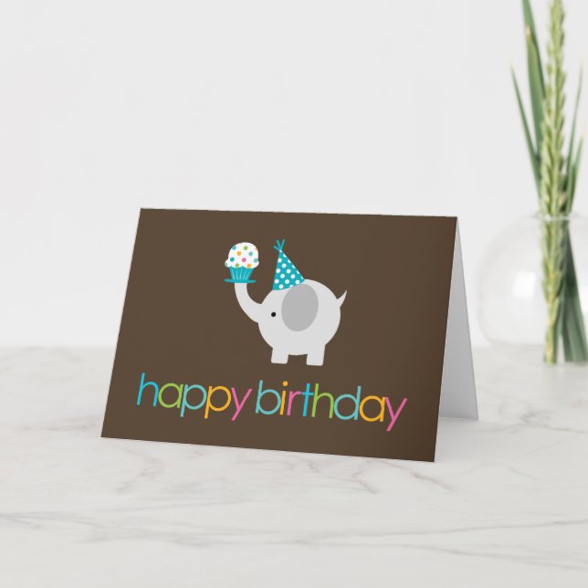 Cartes de voeux d'anniversaire d'éléphant et de (Devant)