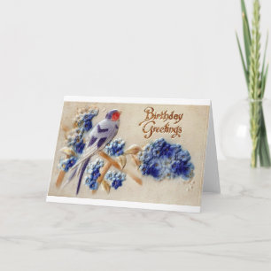 Cartes de vœux d'anniversaire vintage tissu oiseau