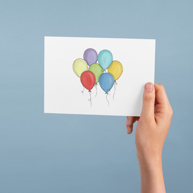 Cartes de vœux de célébration avec ballons aquarel (Greeting card with colorful watercolor balloon cluster illustration on a clean white background.)