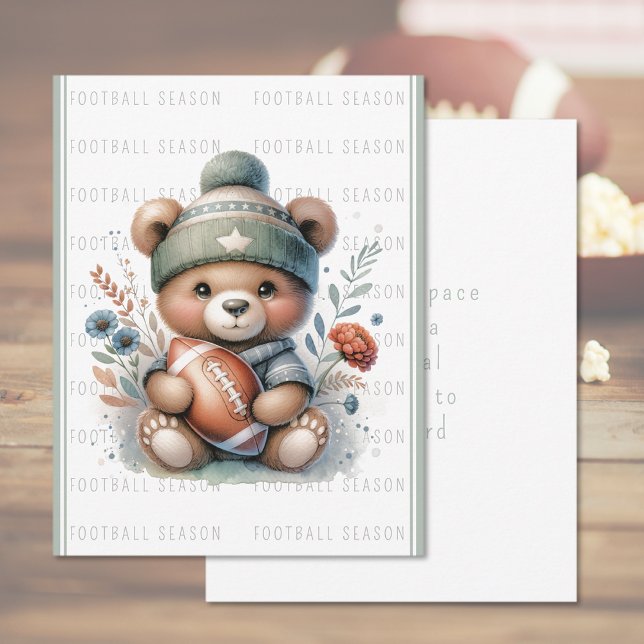 Cartes De Voeux De Football D'Ours Sur Mesure (Cute Custom Football Greeting Card (front and back))