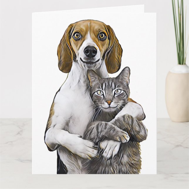 CARTES DE VŒUX DE MARIAGE CHAT & CHIEN LES OPPOSÉS (Devant)