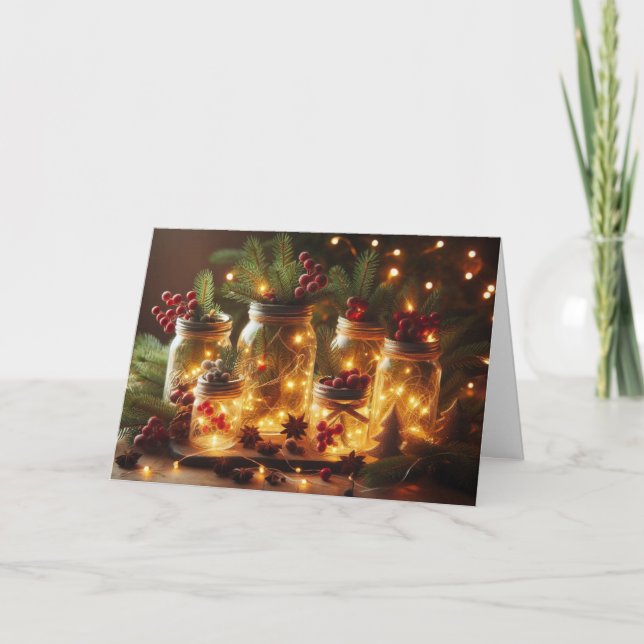 Cartes de voeux de Noël dans des bocaux de mason d (Devant)