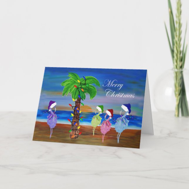 Cartes de vœux de Noël flamants roses. (Devant)