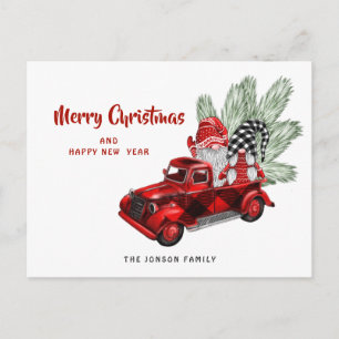 Cartes de vœux de Noël Gnomes camion rouge rétro