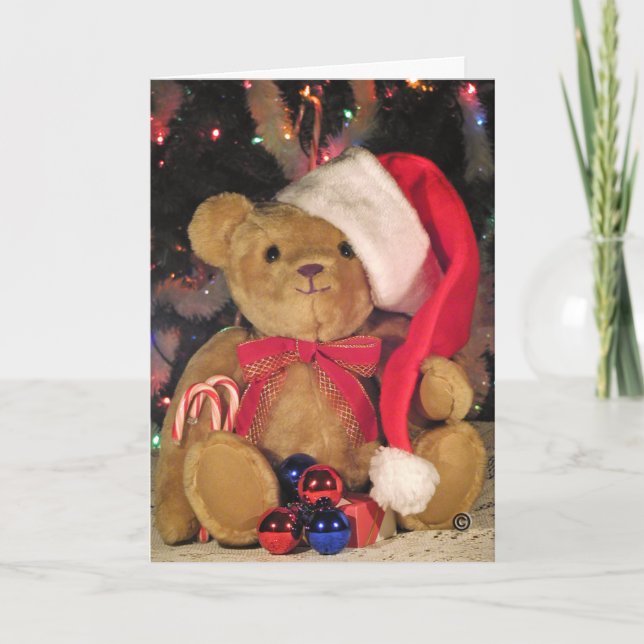 Cartes de voeux de Noël-Ours en casquette rouge. (Devant)