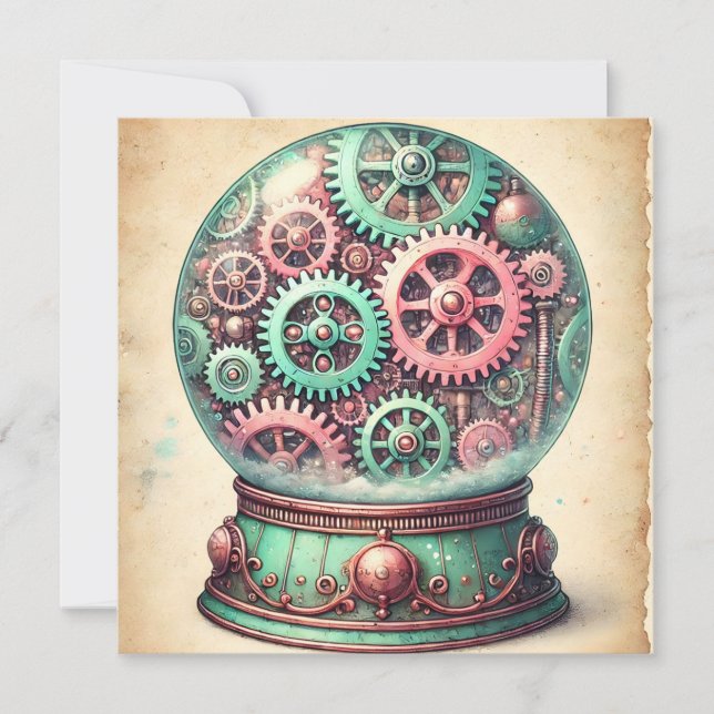 Cartes de vœux de Noël pastel Steampunk dans une b (Devant)