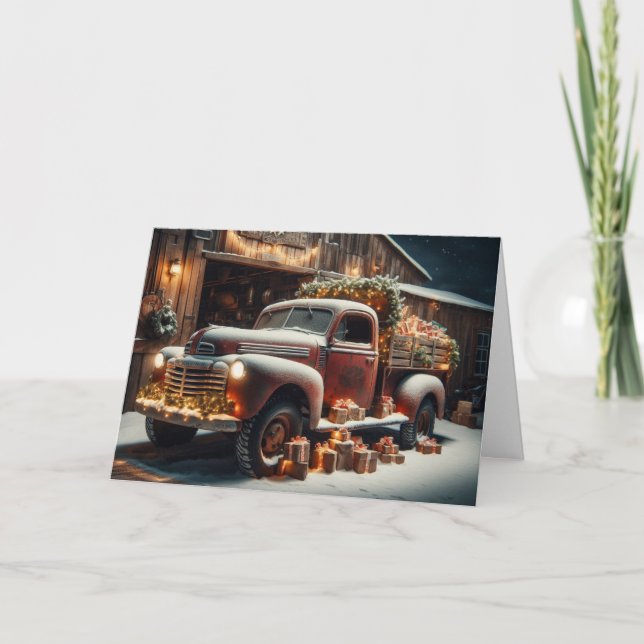 Cartes de voeux de Noël pour camion à la campagne. (Devant)