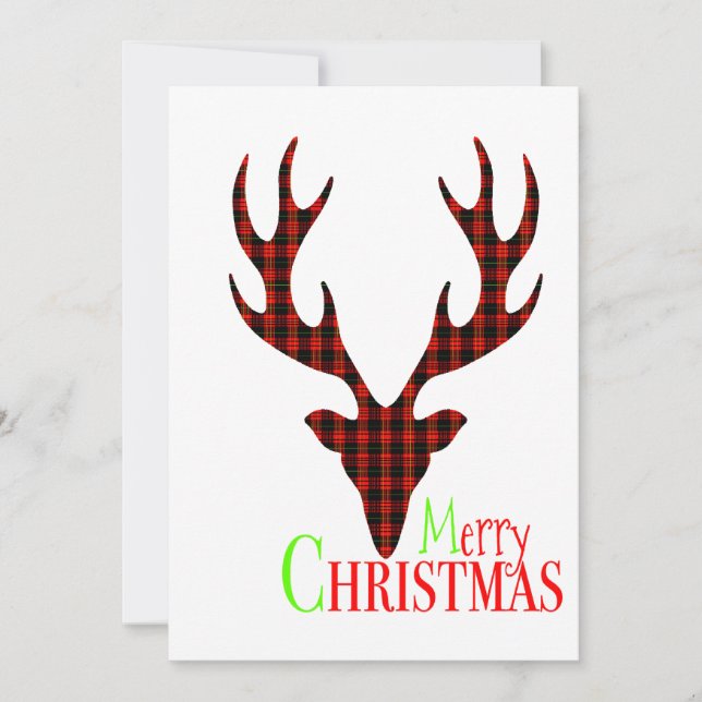 Cartes de voeux de Noël Red Black Plaid Reindeer (Devant)