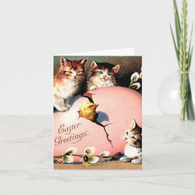 Cartes de vœux de Pâques Chats vintage mignons (Devant)