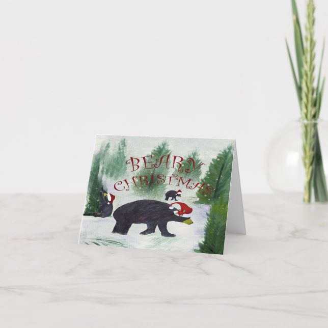 Cartes de vœux de vacances d'ours noir de Noël Bea (Devant)